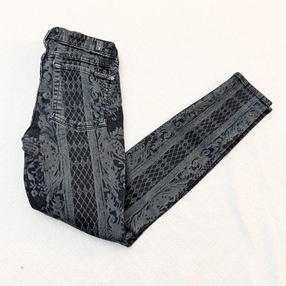 7 For All Mankind Trellis Vine Denim Patterned Print Jeans Size 27 - Picture 7 of 7